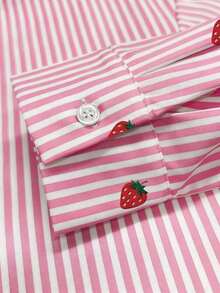 3MPG Blusa de mujer, estampado de rayas de fresa, diseño fresco y ligero, camisa estilo Ins, blusas de mujer holgadas de manga larga casual de doble uso, regalo para la mejor amiga y la novia, otoño/invierno, graduación, maestras, vuelta al cole - Multicolor 4 - Ver 3