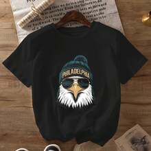 Camiseta impresa de fútbol de Filadelfia, talla plus para mujer, cuello redondo y manga corta, tejido de poliéster 100% ligero y transpirable para verano - Ropa de fanáticos de fútbol de Filadelfia, ropa casual | Diseño deportivo | Tejido de poliéster - Negro - Ver 1