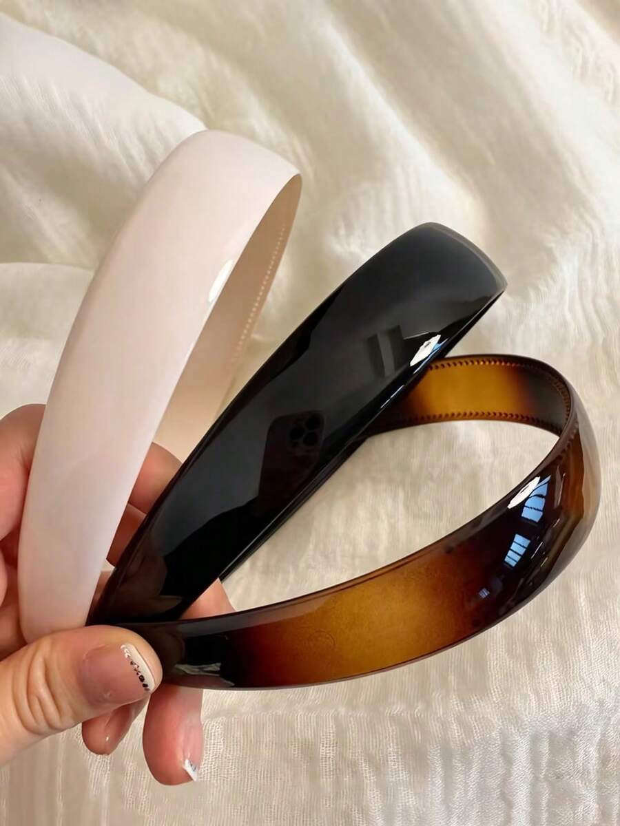 3入/1入 女款黑色、玳瑁色、白色寬版髮箍,輕量塑膠材質,時尚百搭、優雅簡約純色髮飾,適合日常穿搭、通勤、度假、髮型造型、洗臉、化妝、搭配造型髮帶,送禮首選 - 彩色 - 查看 1