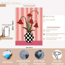 1pc Vintage Poster Decor, Showcasing Diverse Berry Pink Floral Canvas Art Piece, Depicting Tulips In A Checkered Vase. Ideal For Enhancing Living Room Or Bedroom Decor, Also A Thoughtful Gift For Friends. - E - View 12