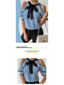 Camisa azul de acero brillante de talla grande para mujer, camisa elegante elegante de verano, camisa informal a la moda para mujer, azul de acero brillante - Azul Acero Brillante - Ver 2