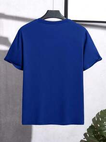 Manfinity Homme Men's Short Sleeve T-Shirt With Crew Neck And Simple Print - Blue - View 2