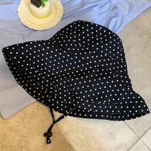 Women's White Polka Bucket Hat, Foldable, Breathable And Hat, Stylish And Lightweight Visor Hat, Summer Outdoor Activities, Beach, Travel, Camping And Daily Casual Wear - Chấm bi đen - Xem 9