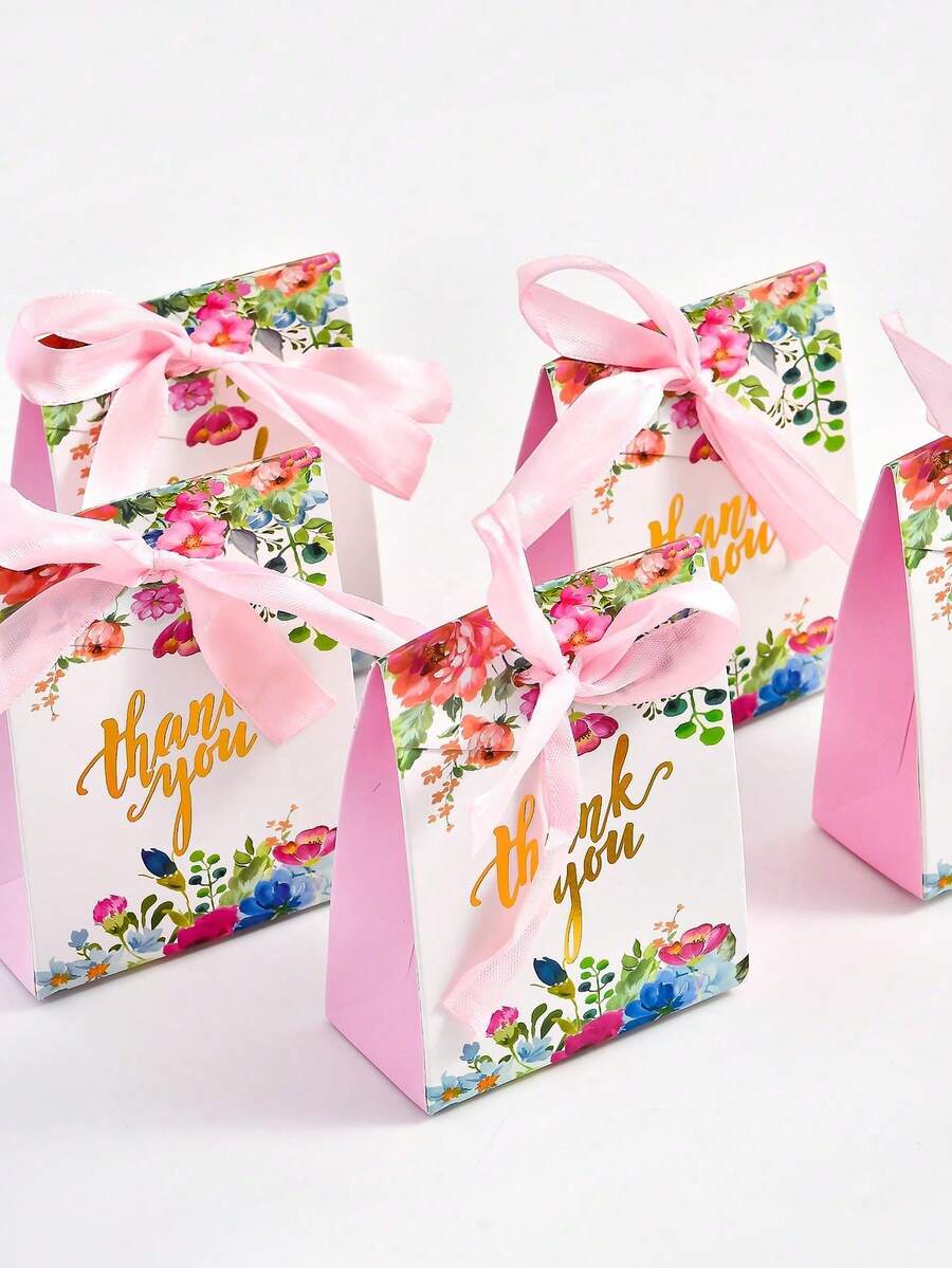 Bộ 10/20 túi quà cảm ơn họa tiết hoa hồng - Túi đựng kẹo nhỏ có ruy băng, thích hợp làm quà tặng cho bé trai, bé gái, quà tri ân khách mời, đồ dùng cho tiệc cưới và sinh nhật. - Nhiều màu - Xem 1