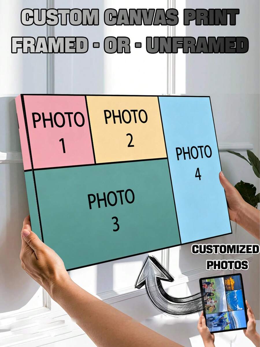 Ett 4-i-1-anpassat canvastavlecollage, inramat eller oramat, anpassad väggkonst, canvastavla, familjefoton, bröllopsfoton, anpassad canvas, fotografi, fotocanvas.