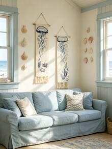 1/2 pièces Décoration murale en forme de méduse tissée à la main, décoration thème créature océanique, art mural de style bohème pour maison de plage, salon ou chambre, atmosphère tropicale bord de mer, décoration d'intérieur pour amateurs d'océan - Style E - Voir 4
