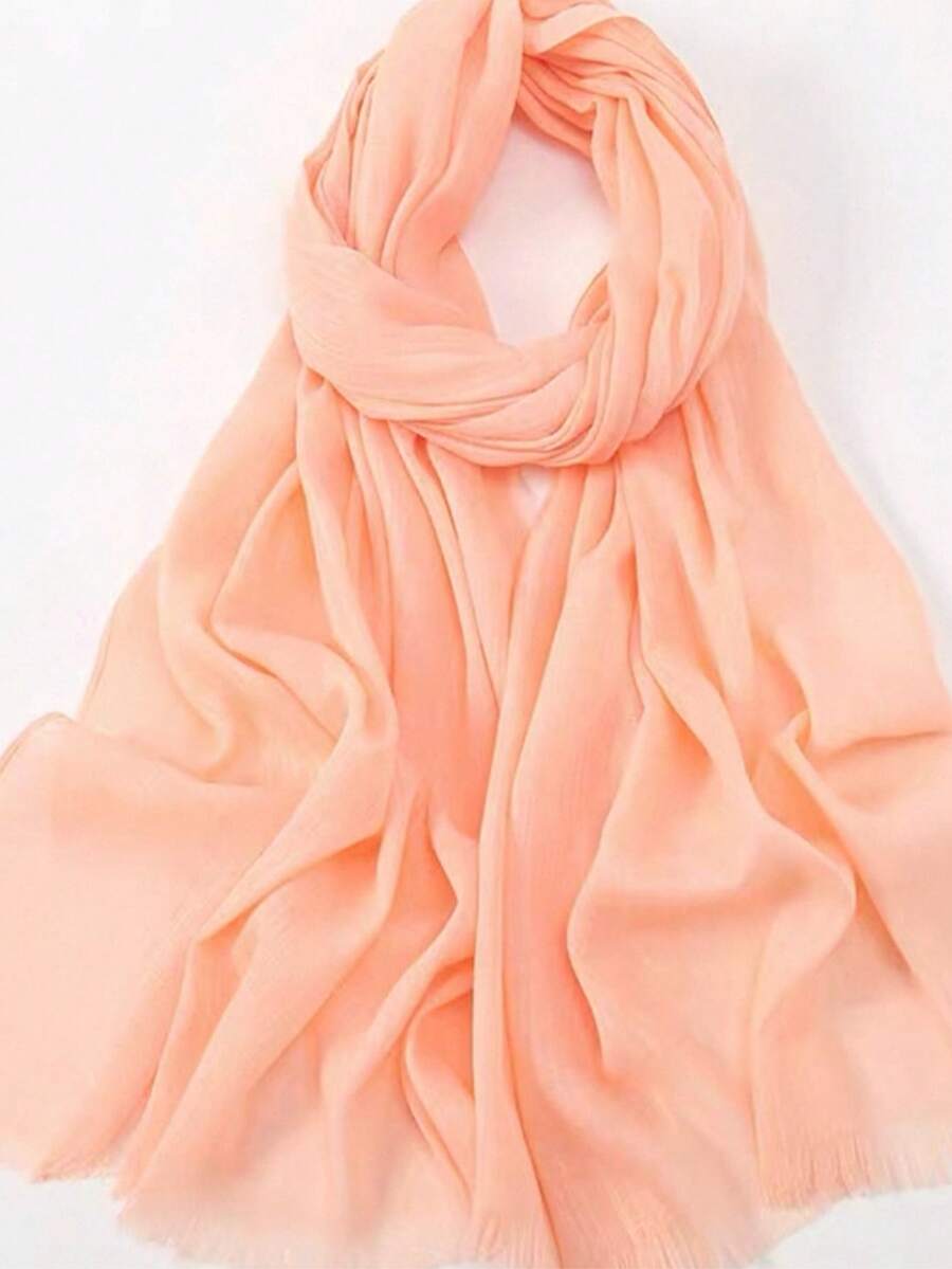 1pc New Arrival European And American Fashion Versatile Solid Color Bamboo Knot Fringed Scarf For Women,Holiday,Travel Essential - Snow Tooth Color - View 1