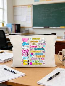 Maestra Theme Makeup Bag Set, Spanish Teacher's Day Gift Makeup Bag, "Gracias Maestra" Floral Heart Print Canvas Zipper Bag, Maestra Letter Pattern Makeup Bag, Floral Print Zipper Women's Makeup Bag, Gift For Her, Suitable For Women's Cosmetic Storage, College Dorm Cosmetic Storage, Women's Travel, Gift Bag - Multicolor - View 14