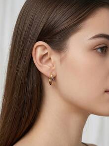 1 par de pendientes de plata de ley 925, pendientes con diseño de bucle de Mobius con adornos de circonita cúbica para mujeres, 1,7 cm, adecuados para el Día de San Valentín, cumpleaños, Día de la Madre, Acción de Gracias, vienen en una elegante caja de regalo - Morado - Ver 6