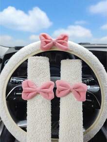1/2/3pcs Set Cute Bow Decor Car Seat Belt Cover, Wool Steering Wheel Cover, Can Be Used In Combination, Adorable Car Accessories - Car Accessories Kit - View 13