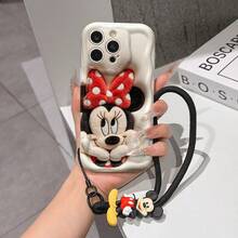 Disney Mickey Mouse Clubhouse Phone Case : 3D Fluffy Pattern Border Protector Phone Soft Phone Case With A Free Cute Mickey Bracelet Chain Lanyard, Mickey, Minnie, Goofy, Donald Duck, Daisy Duck, Pluto, For Apple 17 Promax 17 Pro 16 15 14 13 12 11 Pro Max XS Max X XR Soft Cover Summer Phone Case - 白色 - 查看 1
