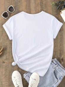 1 Piece, Women's Summer 2026 Miami Print T-Shirt, Casual Loose Fit, Soft And Comfortable, Short Sleeve, Round Neck, 180g, 100% Cotton - 白色 - 查看 2