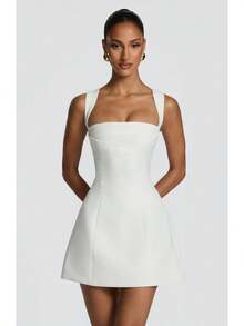 2026 Spring/Summer New European And American Elegant Women's Dress Series White Square Neck A-Line Dress, Sleeveless Bodycon Formal Dress Cocktail & Graduation ZZVH - màu đen - Xem 3