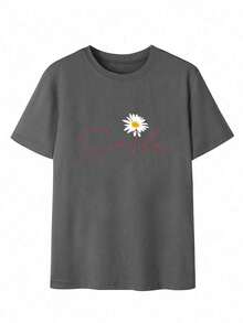 Camiseta de mujer estampada de manga corta para verano, tela de poliéster, estilo multifuncional, corte regular, peso 180 gramos, 1 unidad. - Gris Oscuro - Ver 3