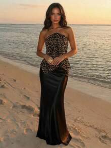 Blusa de mujer elegante con cuello de halter, estampado de tinte anudado y gasa para vacaciones en la playa - Multicolor - Ver 2