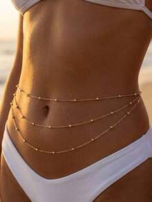 Fashionable 3-Layer Metal Bead Waist Chain, Low-Key Luxurious And Sexy Body Chain - Yellow Gold - View 4