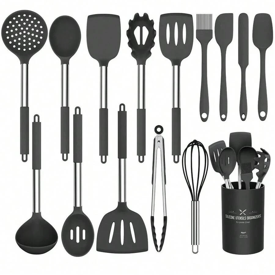 Cooking Utensil Set, 15pcs Silicone Cooking Kitchen Utensils Set, Nonstick Best Kitchen Cookware With Stainless Steel Handle Bl - Multicolor - View 1