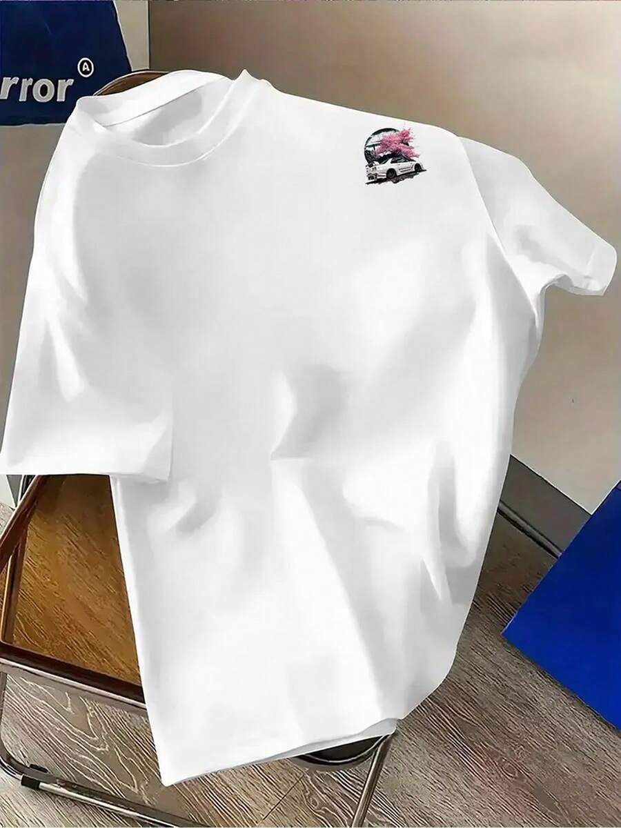 Men's Racing Print T-Shirt - Lightweight And Breathable T-Shirt Designed For Car Lovers, Casual Shirt With Front And Back Heat Transfer Prints, Machine Washable Everyday Urban Wear For Racing Events And Casual Attire, Car T-Shirt, Urban Style Fashion Tee - 白色 - 查看 1