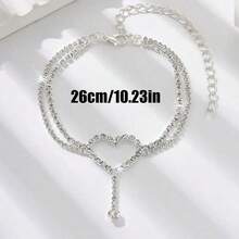 Creative Heart-Shaped Rhinestone Steering Wheel Decor Hanging Accessory, Double-Layer Crossed Chain Body With Dangling Rhinestone Decor, Fits Various Car Models - Heart-shaped Sparkling Diamonds - View 3