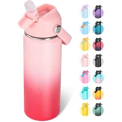 Bouteille isotherme de 590 ml (20 oz), en acier inoxydable étanche, réutilisable avec paille et bec souple. Maintient les boissons chaudes pendant 6 heures et froides pendant 12 heures. Idéale pour les voyages, l'école, le bureau…