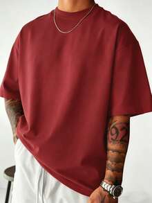 Herren einfarbiges Rundhals Kurzarm lockeres T-Shirt, Freizeitkleidung für Frühling und Sommer, Streetstyle, reisefertig, vielseitig für Büro/Zuhause/Outdoor-Aktivitäten/Vintage-Look/Festival/Strandurlaub/Abschlussreisen/Landhausstil/Punkts/Blumenmuster/einfaches und spaßiges Design - Rot - Übersicht 5