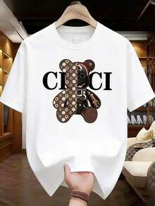 New Short-Sleeved T-Shirt, High-Quality Crew Neck T-Shirt, Loose Fit, Casual And Versatile Print. Suitable For Vacations, Walks, Travel, And As Everyday Underwear For Work, Studies, Students, Young People, And Couples. - 黑色 - 查看 1