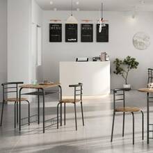 3 Piece Modern Dining Table Set For 2 Space Saving Kitchen Table With Steel Legs Storage Rack White Breakfast Nook Furniture - Brown - View 9