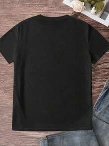 LUNE Camiseta Casual de Manga Corta con Estampado de Copa de Vino Minimalista y Moderno, Camisetas Gráficas para Mujer, Tops Ligeros - Negro - Ver 2