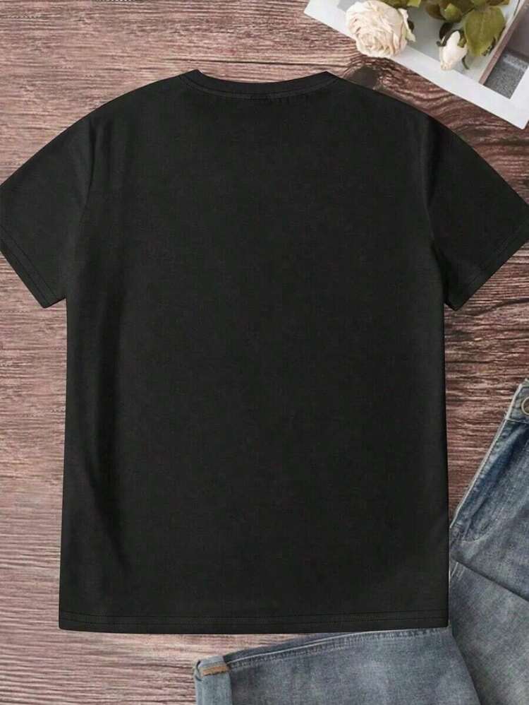 LUNE Camiseta Casual de Manga Corta con Estampado de Copa de Vino Minimalista y Moderno, Camisetas Gráficas para Mujer, Tops Ligeros - Negro - Añade 2
