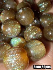 50 pièces Perles rondes en résine pailletée au motif de ciel étoilé de printemps/été rêveur, fournitures artisanales pour bracelets DIY - Multicolore - Voir 16