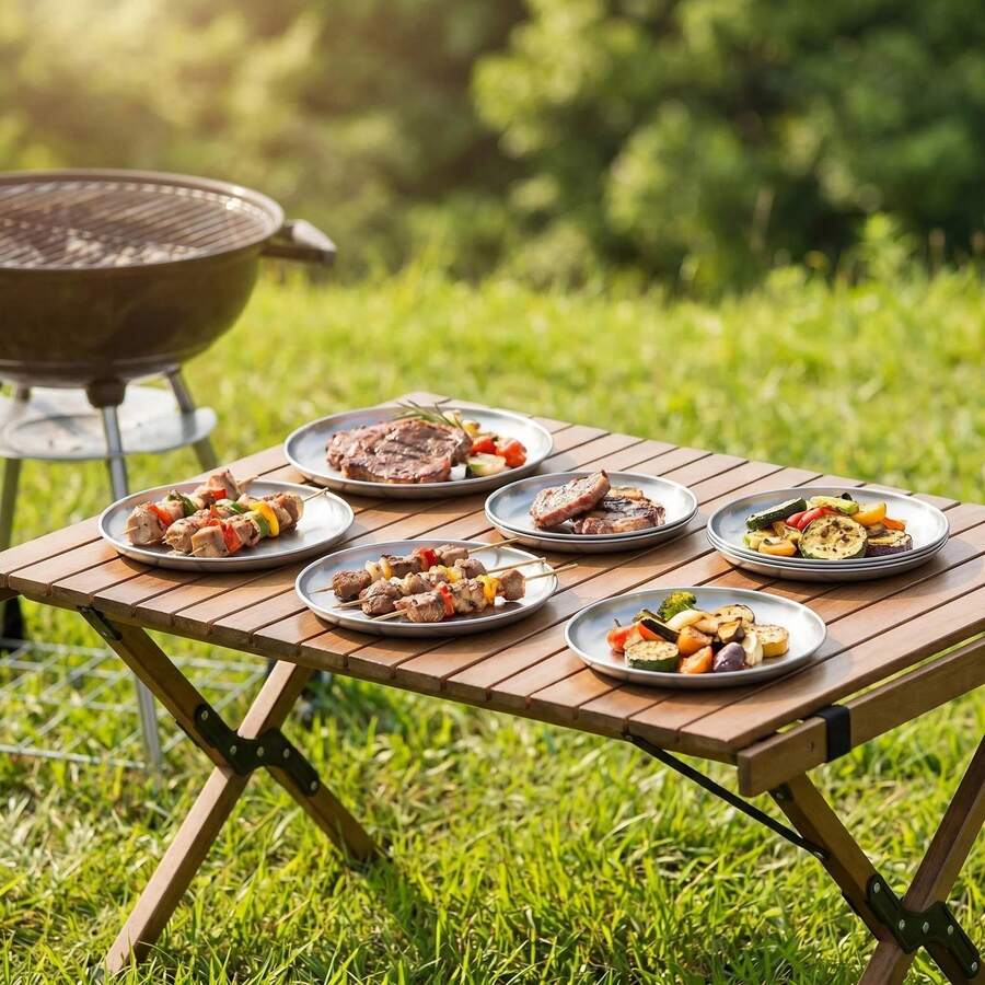 Set di 3/6/9 piatti da portata rotondi in acciaio inossidabile, piatti in metallo impilabili adatti per dessert, bistecche, pizza, frutta, barbecue, picnic e feste, con 3 opzioni di dimensione, accessori moderni per la cucina e la sala da pranzo - Argento - Visualizzare 1