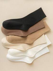 6 Pairs Solid Color Socks Set, Breathable Ribbed Casual Sports Crew Socks For Women, Versatile For Summer - Multicolor - View 2