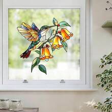 1 pieza Pegatina de ventana con estampado de flores y colibríes, adecuada para baño, sala de estar, dormitorio, balcón, decoración removible y autoadhesiva para el hogar - Pegatinas de pájaros para ventanas - Ver 7