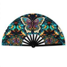 1 Piece. Elegant Butterfly Pattern Folding Fan, Portable, Handheld, Foldable, Suitable For Parties, Weddings, Rave Parties, Music Festivals, Dancing, Outdoors, Churches, Gifts, Performances – Lightweight Version. - Multicolor - View 6