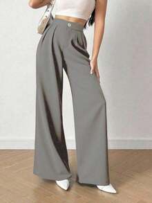 Tailored Wide Leg Trousers - Light Grey - View 2