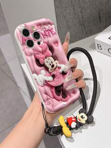 Disney Mickey Mouse Clubhouse Phone Case : 3D Fluffy Pattern Border Protector Phone Soft Phone Case With A Free Cute Mickey Bracelet Chain Lanyard, Mickey, Minnie, Goofy, Donald Duck, Daisy Duck, Pluto, For Apple 17 Promax 17 Pro 16 15 14 13 12 11 Pro Max XS Max X XR Soft Cover Summer Phone Case - 白色 - 查看 4
