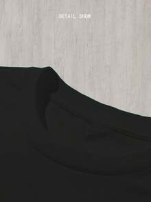 Camiseta de manga corta estampada para mujer - Diseño verde y dorado, cuello redondo, estilo casual, transpirable para primavera y verano, lavable a máquina, corte regular, textura suave. - Negro - Ver 5