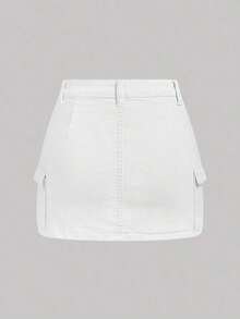 Minifalda casual cargo de mezclilla lavada para mujer - Blanco - Ver 2