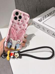 Disney Mickey Mouse Clubhouse Phone Case : 3D Fluffy Pattern Border Protector Phone Soft Phone Case With A Free Cute Mickey Bracelet Chain Lanyard, Mickey, Minnie, Goofy, Donald Duck, Daisy Duck, Pluto, For Apple 17 Promax 17 Pro 16 15 14 13 12 11 Pro Max XS Max X XR Soft Cover Summer Phone Case - 白色 - 查看 6