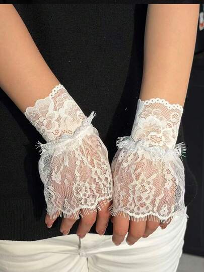 1 Pair New Lace Trim Eyelash Arm Sleeve Decor For Women