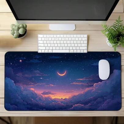 Twilight And Crescent Moon Desk, XXL Mouse Pad, Starry Night Extended Desk Pad Gaming Or Office  Gaming Mouse Pad  Desk