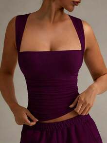 Camiseta sin mangas blanca casual y ajustada con cuello vuelto, adecuada para todas las estaciones, especialmente para el verano - rojo violáceo - Ver 9