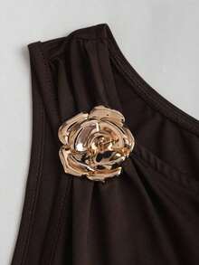 2026 New vestidos casual Vestidos mini con cuello asimétrico y decoración de flor de metal de unicolor para mujer - Rosa Pálido 2 - Ver 10