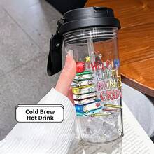 1/5pcs 500ml Plastic Teacher-Themed Cup With Straw, Strap And Leak-Proof Lid, Featuring "Help Kids Grow" Text, Book Stack And Apple Graphics, Transparent Iced Coffee Cup, Ideal For Daily Use, Great Teacher's Day Gift For Educators - Multicolored - Piled-up Books - View 13