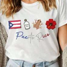 1 Piece Puerto Rico T-Shirt, Vacation Destination T-Shirt, Matching Family T-Shirt, Women's T-Shirt, 180g, 100% Cotton - 黑色 - 查看 7