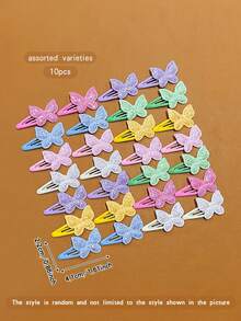 10 piezas de pasadores de pelo con mariposas de colores aleatorios, accesorios de pelo de estilo dulce adecuados para uso diario - Multicolor - Ver 8