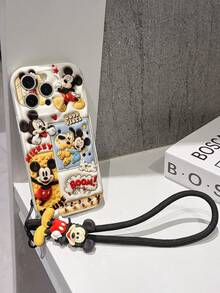 Disney Mickey Mouse Clubhouse Phone Case : 3D Fluffy Pattern Border Protector Phone Soft Phone Case With A Free Cute Mickey Bracelet Chain Lanyard, Mickey, Minnie, Goofy, Donald Duck, Daisy Duck, Pluto, For Apple 17 Promax 17 Pro 16 15 14 13 12 11 Pro Max XS Max X XR Soft Cover Summer Phone Case - 白色 - 查看 5