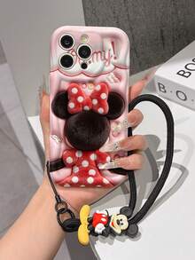 Disney Mickey Mouse Clubhouse Phone Case : 3D Fluffy Pattern Border Protector Phone Soft Phone Case With A Free Cute Mickey Bracelet Chain Lanyard, Mickey, Minnie, Goofy, Donald Duck, Daisy Duck, Pluto, For Apple 17 Promax 17 Pro 16 15 14 13 12 11 Pro Max XS Max X XR Soft Cover Summer Phone Case - 白色 - 查看 3