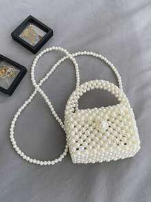 2025 New Korean Style Pearl Chain Handbag, Elegant Pearl Shoulder Bag - White - View 3