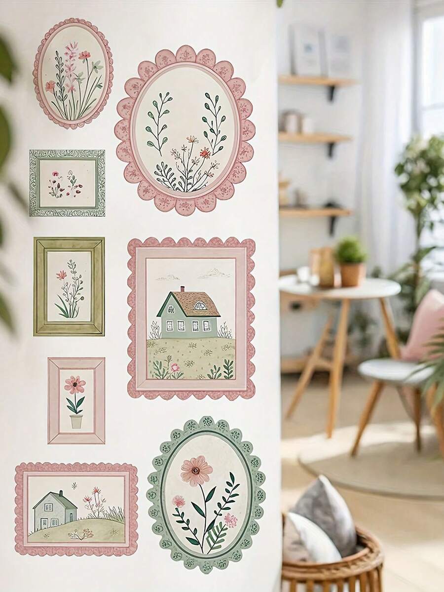 2D Flat, 1set/8pcs Retro Photo Flower Creative Wall Sticker Self-Adhesive Removable Murals Suitable For Living Room Bedroom Study Office Wall Decoration To Send Friends Exquisite Gifts - D - View 1